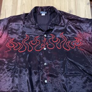 VTG 90s Y2K Johnny Suede Shiny Hot Rod Flame Lounge Shirt Dice XXL Rockabilly